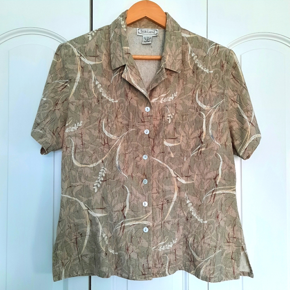 Vintage Silk Land raw silk blouse sz M